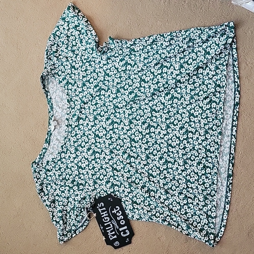 Lucky Brand Floral Blouse XXL Boho Green White Orange